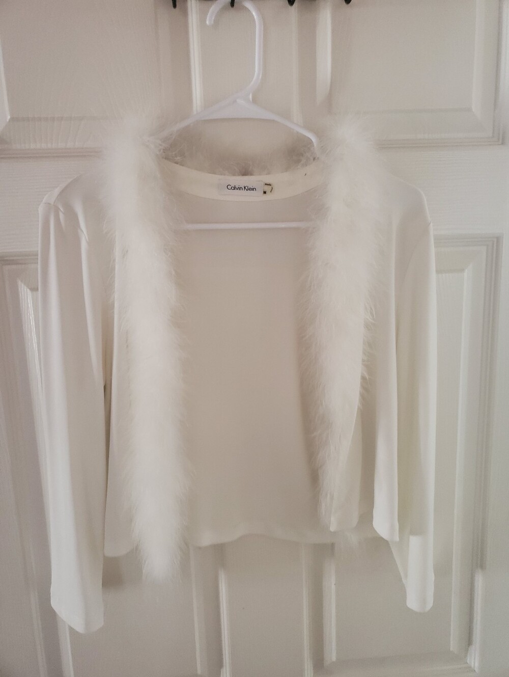 Calvin Klein Marabou Faux Fur Trimmed  Cardigan